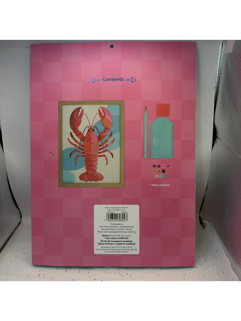 AVEC DIY Diamond Art Painting Lobster Design Framed Poster Velvet 7600+ Stones